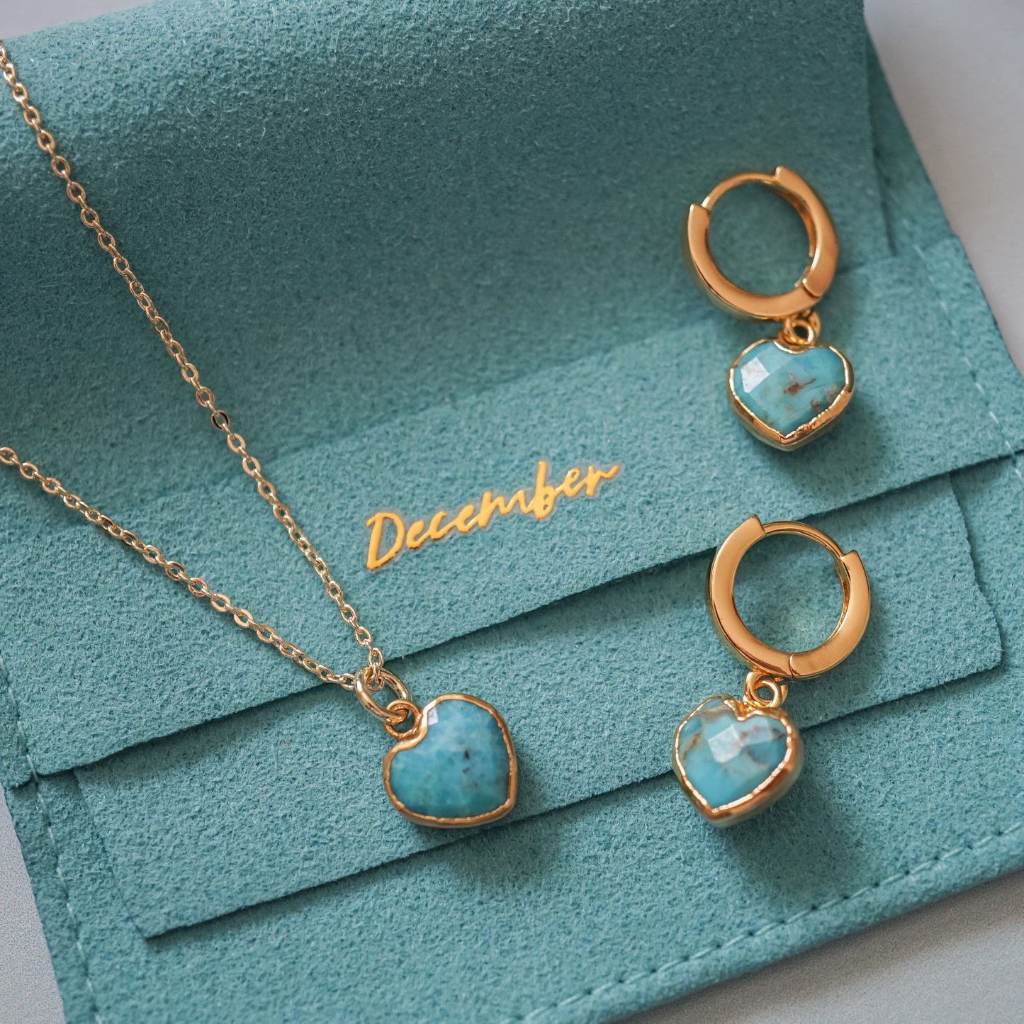 Cora Birthstone Jewelry Set – Heart Necklace & Huggie Earrings | Birthstone Gift Set - Layer It Jewelry