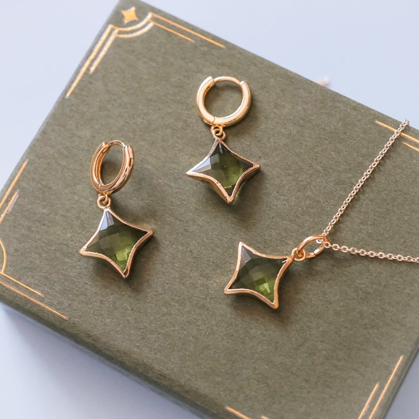 Stella Birthstone Jewelry Set – Star Necklace & Huggie Earrings | Birthstone Gift Set - Layer It Jewelry