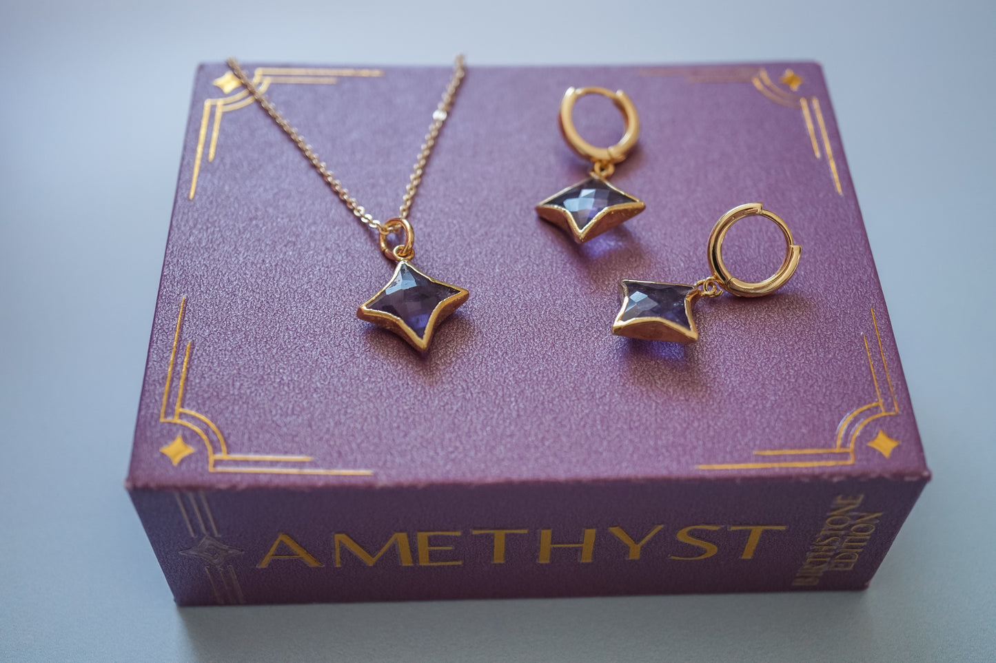 Stella Birthstone Jewelry Set – Star Necklace & Huggie Earrings | Birthstone Gift Set - Layer It Jewelry
