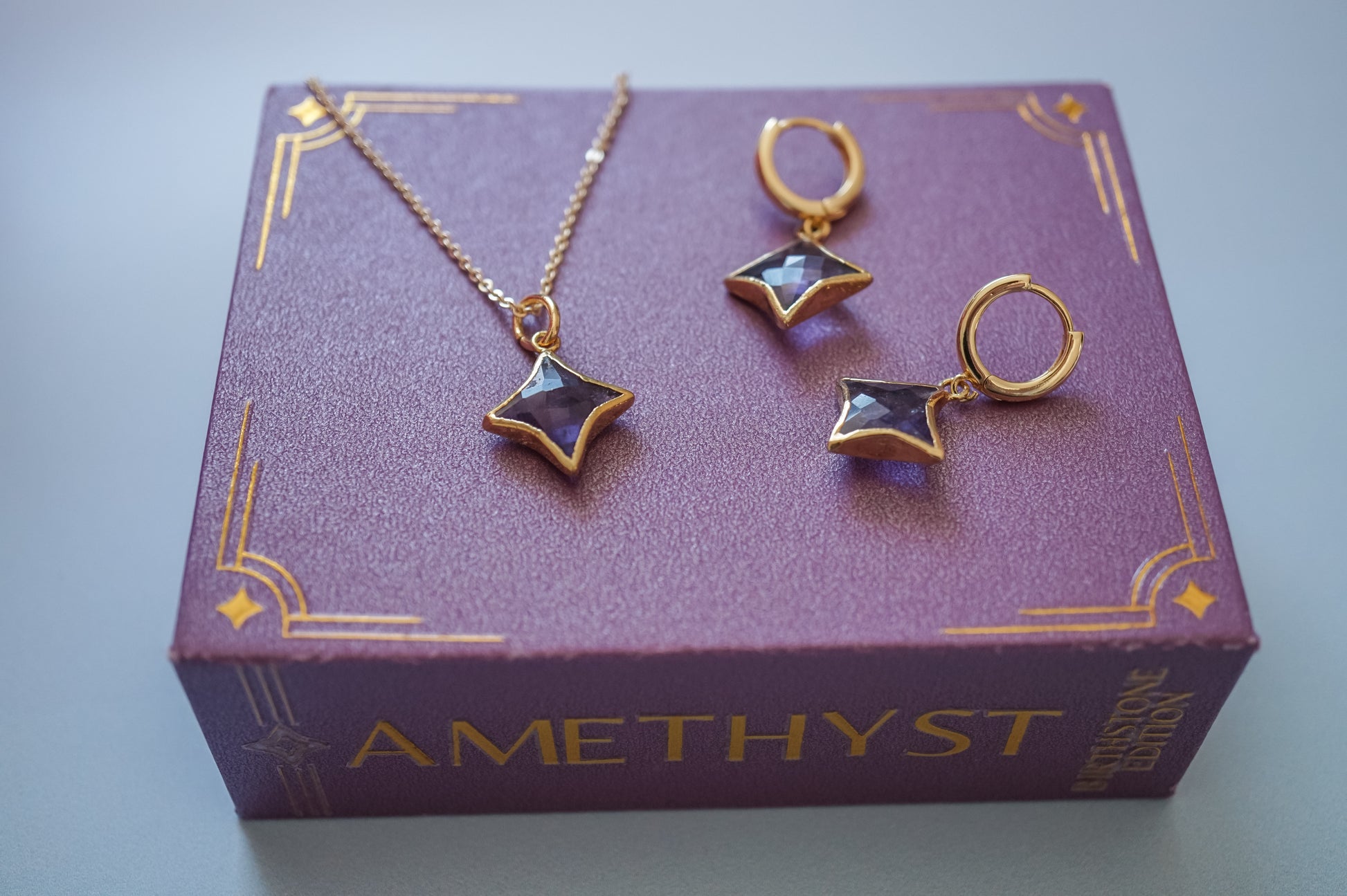 Stella Birthstone Jewelry Set – Star Necklace & Huggie Earrings | Birthstone Gift Set - Layer It Jewelry