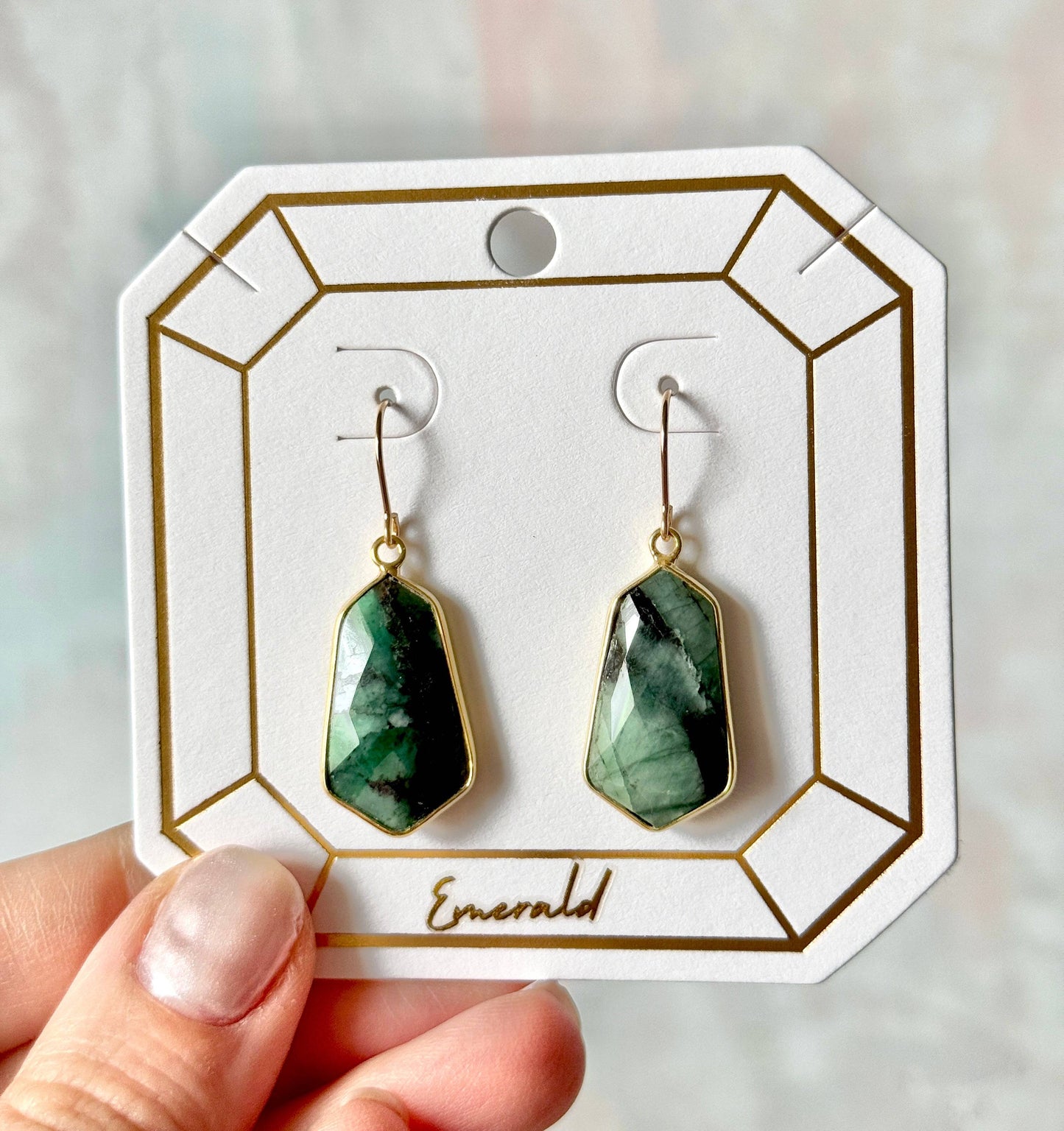 Lydia earrings featuring lightweight, 1-inch gemstone drops in a variety of vibrant stones like moonstone, rose quartz, and turquoise, set in gold-plated frames for a timeless, elegant look
