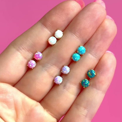 Flat Back Sterling Silver Opal Stud Earrings